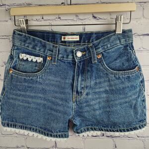 Levi Youth Girls 16 Crochet Floral Lace Trim Girlfriend Denim shorts